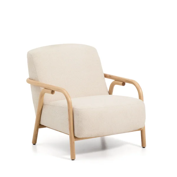 Kave Home Fauteuil Sylo Chenille en naturel essenhout - Beige