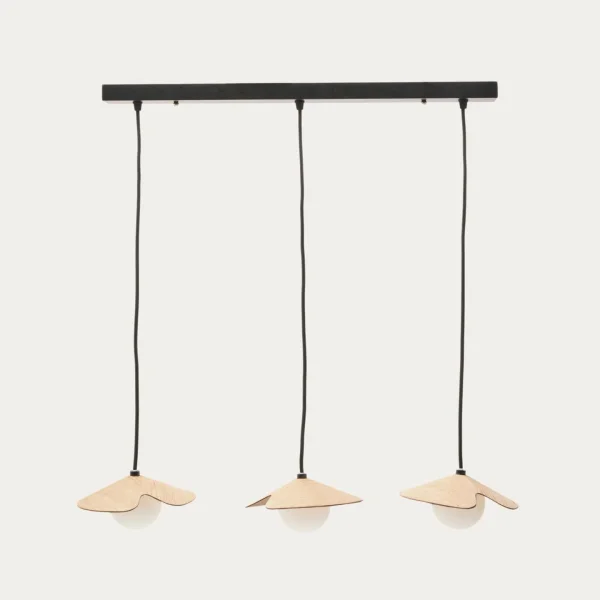 Kave Home Hanglamp Wilara Eiken en glas, 3-lamps - Naturel