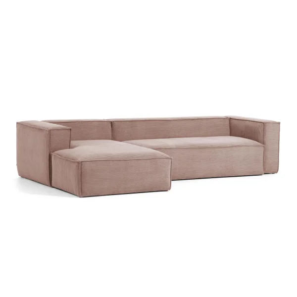 Kave Home Loungebank Blok Rib, Links 330cm - Roze