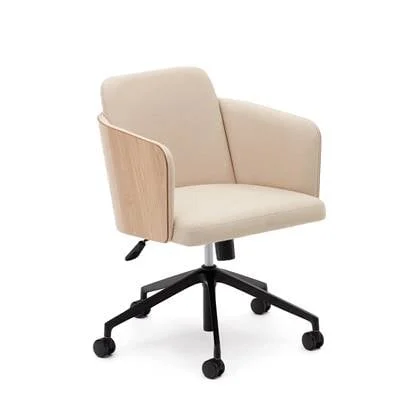 Kave Home - Madai-bureaustoel in beige chenille en essenfineer met een