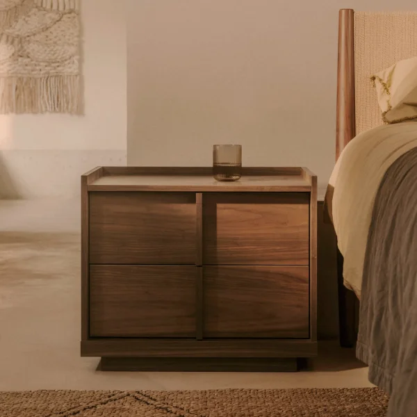 Kave Home Nachtkastje Onix Notenfineer, Met 2 laden - Bruin,Hout