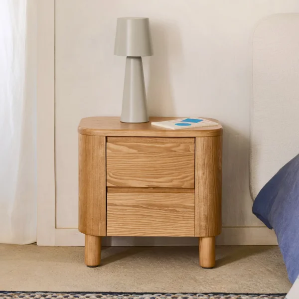 Kave Home Nachtkastje Salaya Essenhout, Met 2 lades - Bruin,Hout,Naturel