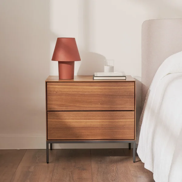 Kave Home Nachtkastje Vedrana Walnoot, Met 2 lades - Bruin,Hout,Naturel