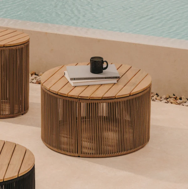 Kave Home Outdoor Salontafel Dandara Acaciahout en touw, 60cm - Beige - Rond