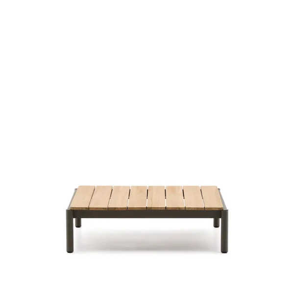 Kave Home Outdoor Salontafel Sorells Teakhout en groen aluminium, 89 x 91cm - Donkergroen