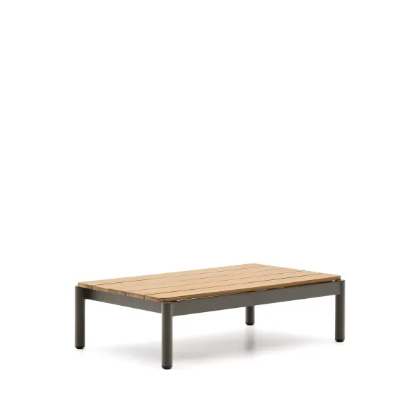 Kave Home Outdoor Salontafel Sorells Teakhout en groen aluminium, 91 x 57cm - Donkergroen
