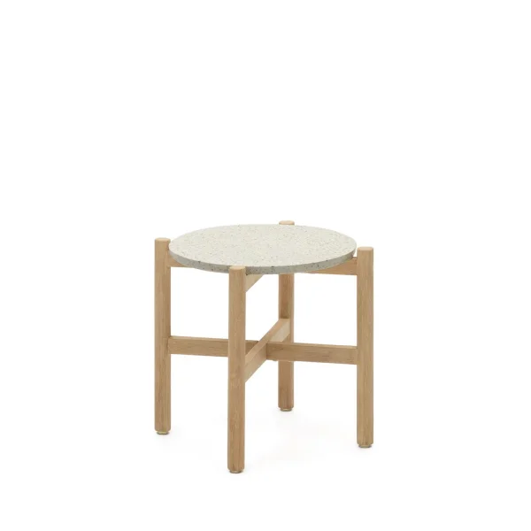 Kave Home Ronde Bijzettafel Pola Eucalyptushout en Terrazzo, Ø45cm - Wit