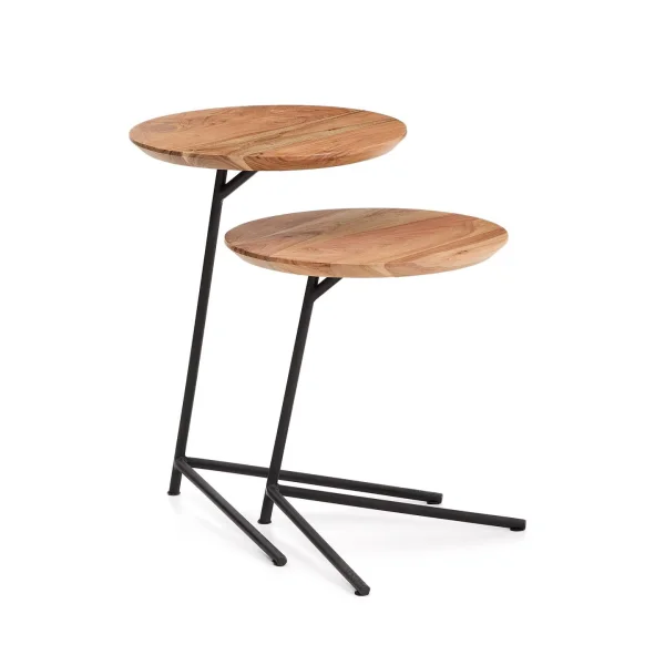 Kave Home Ronde Bijzettafel Vintara Acaciahout, Set van 2 stuks - Bruin