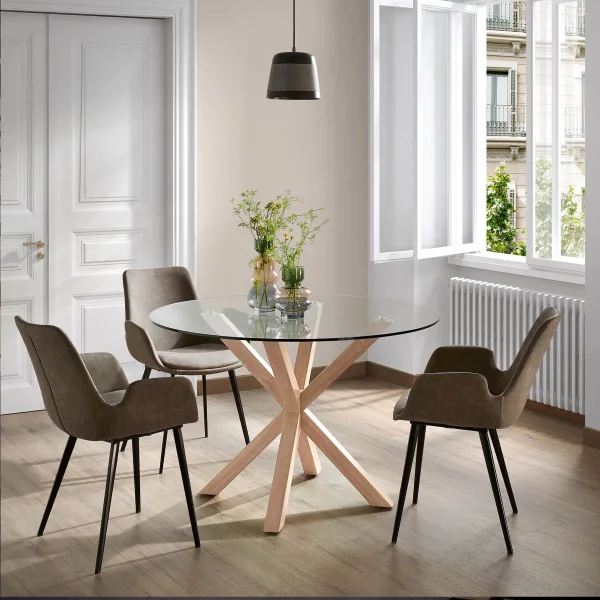 Kave Home Ronde Eettafel Argo Ø119cm - Eiken/Glas