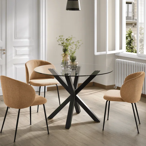 Kave Home Ronde Eettafel Argo Ø119cm - Zwart/Glas