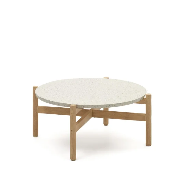 Kave Home Ronde Salontafel Pola Eucalyptushout en Terrazzo, 88cm - Wit