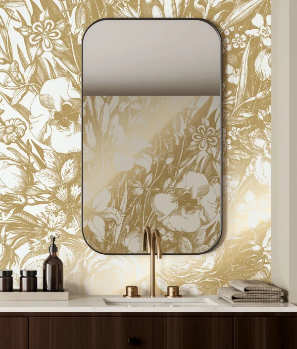 KEK Amsterdam-collectie Goud behang Engraved Flowers, Off-white