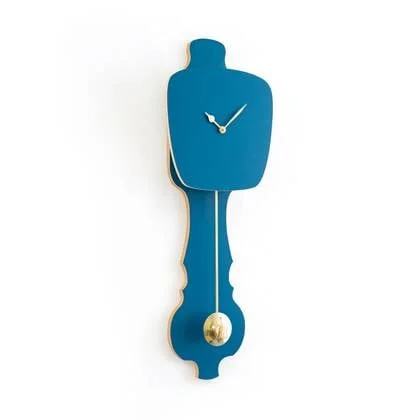 KLOQ Wandklok met slinger in petrol blauw & glimmend goud - maat L