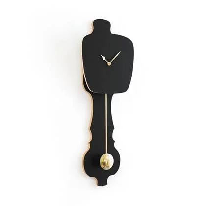 KLOQ Wandklok met slinger in Satijn Zwart & Goud (SE) - maat L