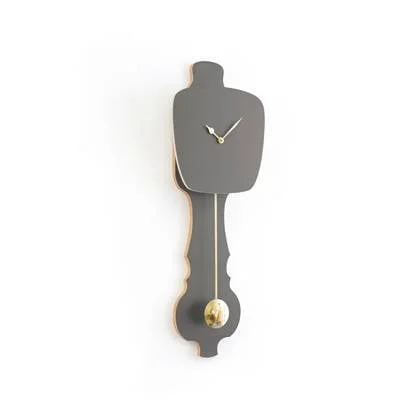KLOQ Wandklok met slinger in steen grijs & glimmend goud - maat S