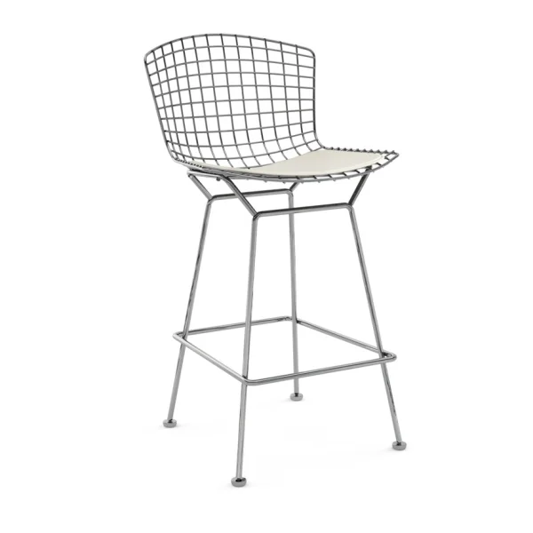 Knoll International Bertoia Barkruk - Vinyl - wit - chroom hoogglans - 100 cm