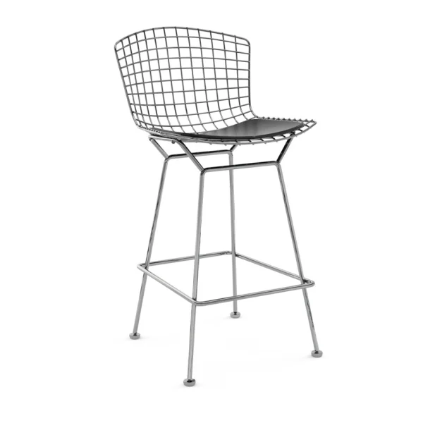 Knoll International Bertoia Barkruk - Vinyl - zwart - chroom hoogglans - 100 cm