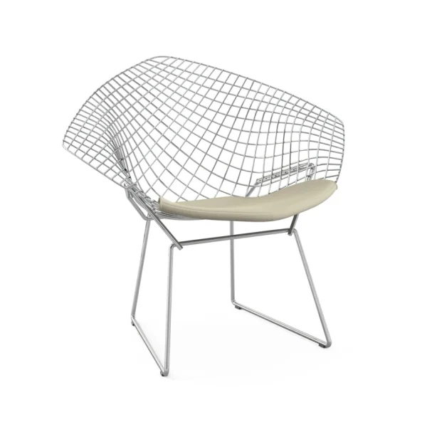 Knoll International Bertoia Diamond Fauteuil - Ultrasuede - beige - chroom hoogglans