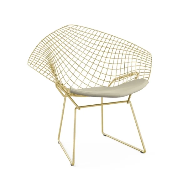 Knoll International Bertoia Diamond Fauteuil - Ultrasuede - beige - verguld 18 karaat