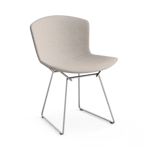 Knoll International Bertoia Side Stoel - gestoffeerd - Cato - zandgrijs - chroom hoogglans