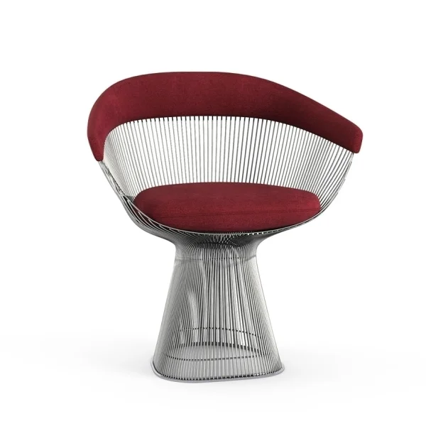 Knoll International Platner Side Armleunstoel - Circa - bordeaux rood - nikkel gepolijst