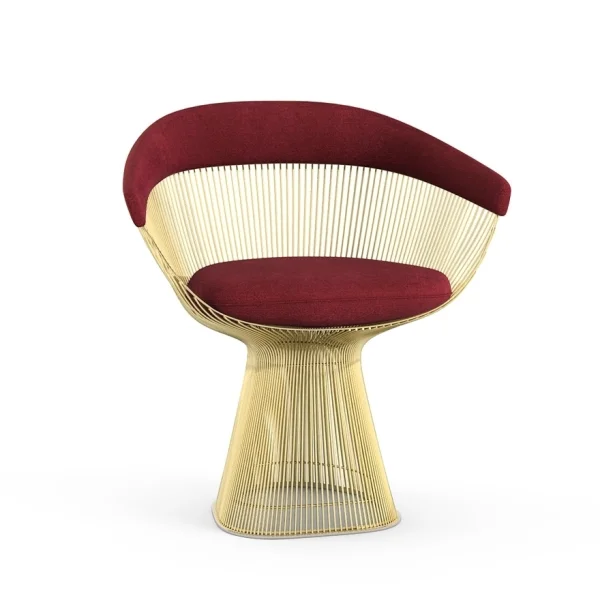 Knoll International Platner Side Armleunstoel - Circa - bordeaux rood - verguld 18 karaat