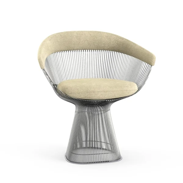 Knoll International Platner Side Armleunstoel - Circa - crèmewit - nikkel gepolijst