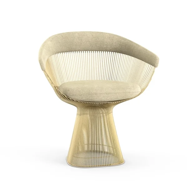 Knoll International Platner Side Armleunstoel - Circa - crèmewit - verguld 18 karaat