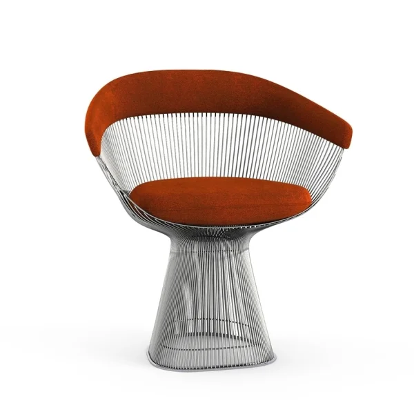 Knoll International Platner Side Armleunstoel - Circa - steenrood - nikkel gepolijst