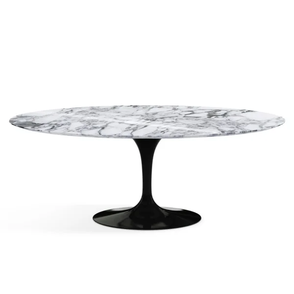 Knoll International Saarinen eettafel - ovaal - ovaal 198 x 121 cm - Arabescato Marmer - hoogglans - zwart