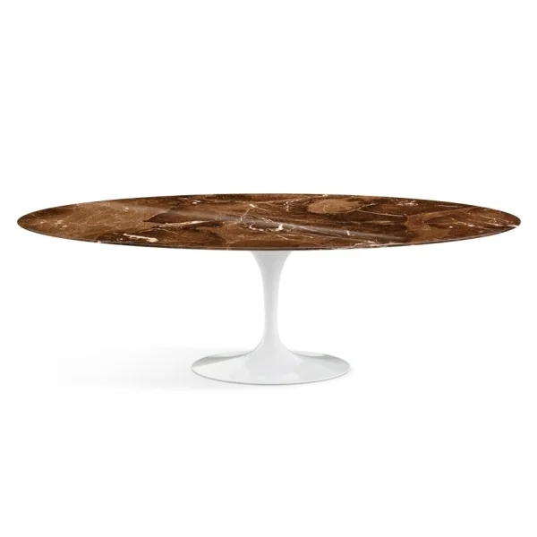 Knoll International Saarinen eettafel - ovaal - ovaal 244 x 137 cm - Brown Emperador Marmer - hoogglans - wit