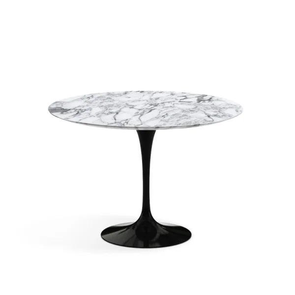 Knoll International Saarinen Eettafel - rond - Ø 107 cm - Arabescato Marmer - satijn/mat - zwart