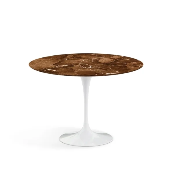 Knoll International Saarinen Eettafel - rond - Ø 107 cm - Brown Emperador Marmer - satijn/mat - wit
