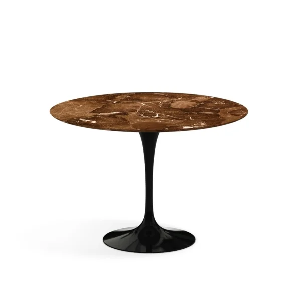 Knoll International Saarinen Eettafel - rond - Ø 107 cm - Brown Emperador Marmer - satijn/mat - zwart
