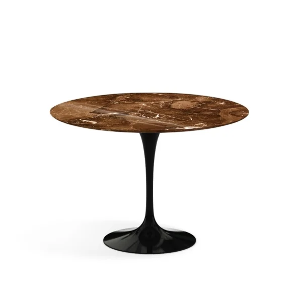 Knoll International Saarinen Eettafel - rond - Ø 107 cm - zwart - Brown Emperador Marmer - hoogglans