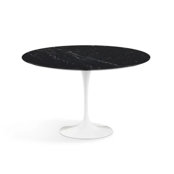 Knoll International Saarinen Eettafel - rond - Ø 120 cm - Nero Marquina Marmor - hoogglans - wit