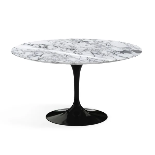 Knoll International Saarinen Eettafel - rond - Ø 137 cm - Arabescato Marmer - hoogglans - zwart