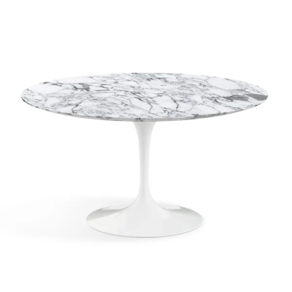 Knoll International Saarinen Eettafel - rond - Ø 137 cm - Arabescato Marmer - satijn/mat - wit