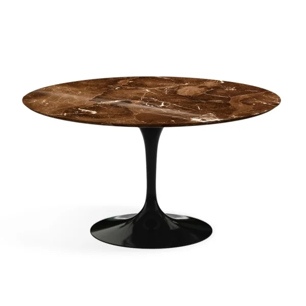 Knoll International Saarinen Eettafel - rond - Ø 137 cm - Brown Emperador Marmer - hoogglans - zwart