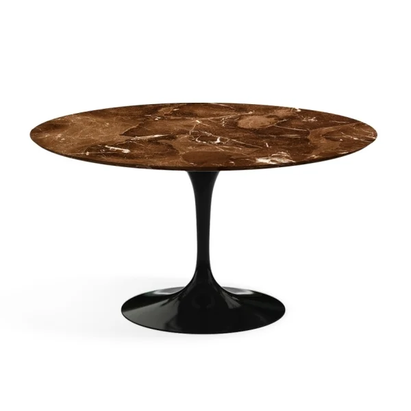 Knoll International Saarinen Eettafel - rond - Ø 137 cm - Brown Emperador Marmer - satijn/mat - zwart