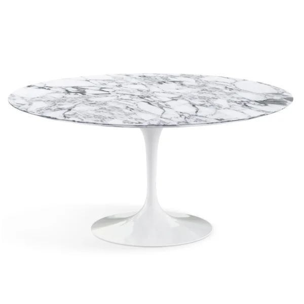 Knoll International Saarinen Eettafel - rond - Ø 152 cm - Arabescato Marmer - satijn/mat - wit