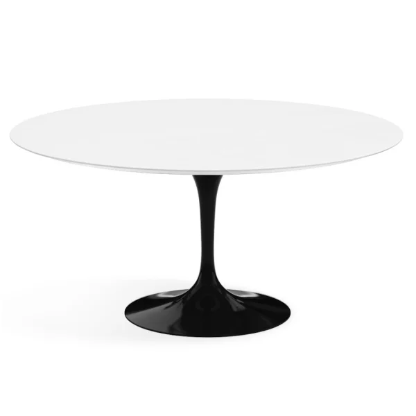 Knoll International Saarinen Eettafel - rond - Ø 152 cm - Laminaat wit - zwart