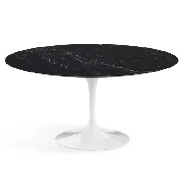 Knoll International Saarinen Eettafel - rond - Ø 152 cm - Nero Marquina Marmor - hoogglans - wit