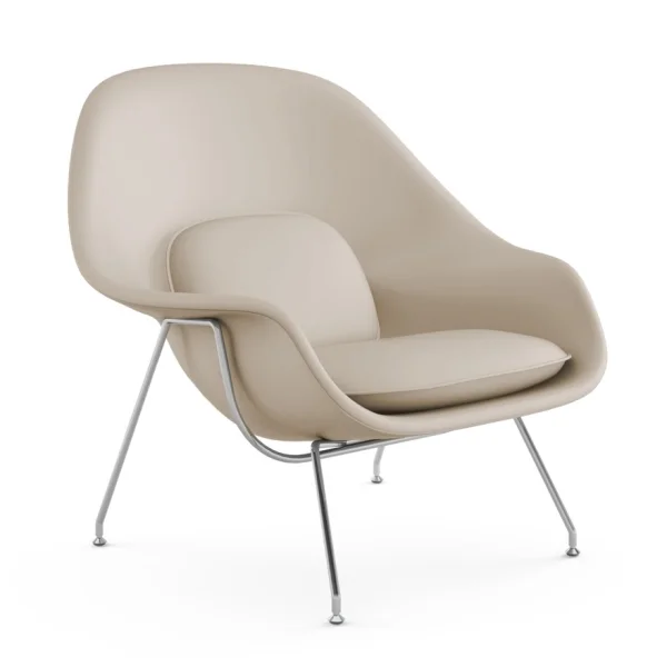 Knoll International Saarinen Womb Fauteuil - Volo Parchment - beige/bruin - Chroom - Relax - Polyester vulling - standaard (B/H/T 106x92x94 cm)