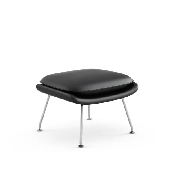 Knoll International Saarinen Womb Ottoman - Volo Black - zwart - chroom hoogglans - Relax - Polyester vulling