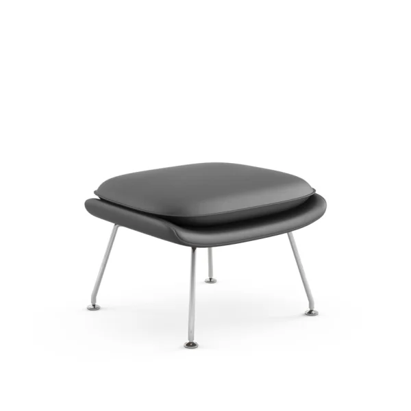 Knoll International Saarinen Womb Ottoman - Volo Cadet - donkergrijs - chroom hoogglans - Relax - Polyester vulling