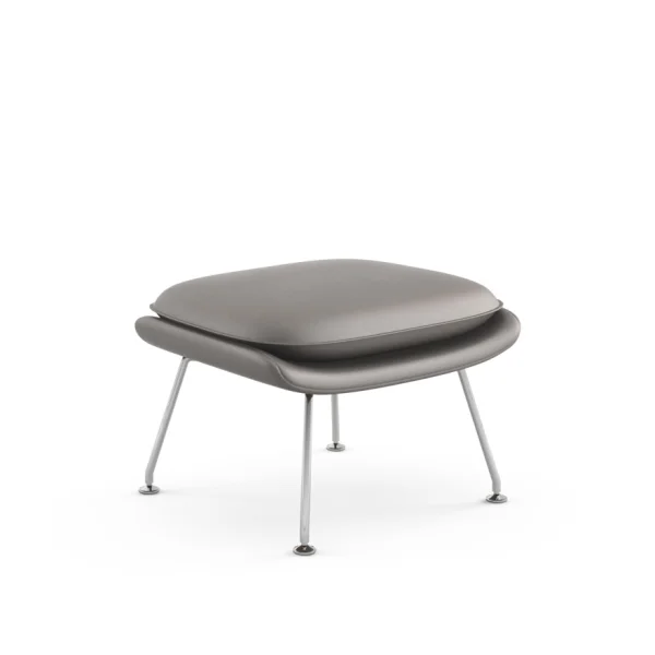 Knoll International Saarinen Womb Ottoman - Volo Flint - grijs - chroom hoogglans - Relax - Polyester vulling