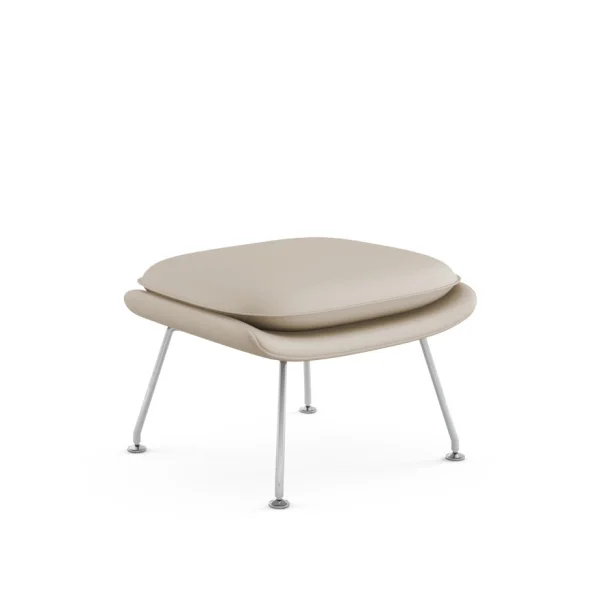 Knoll International Saarinen Womb Ottoman - Volo Parchment - beige/bruin - chroom hoogglans - Relax - Polyester vulling