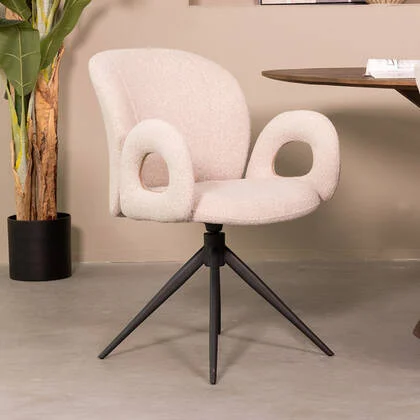 LABEL51 - Eetkamerstoel Neo - Naturel Boucle - Zwart Metaal