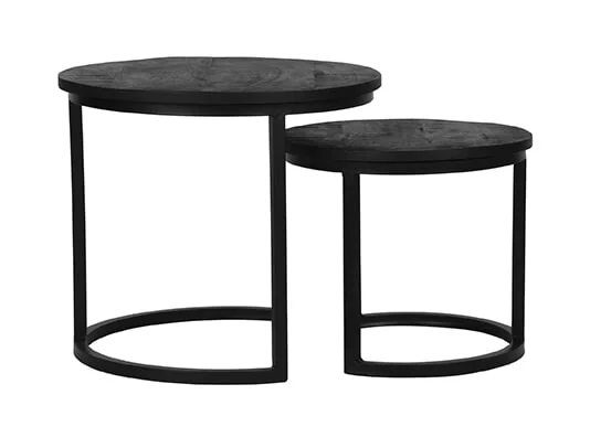 LABEL51 Salontafel Duo Zwart Mangohout, Set van 2 stuks - Rond
